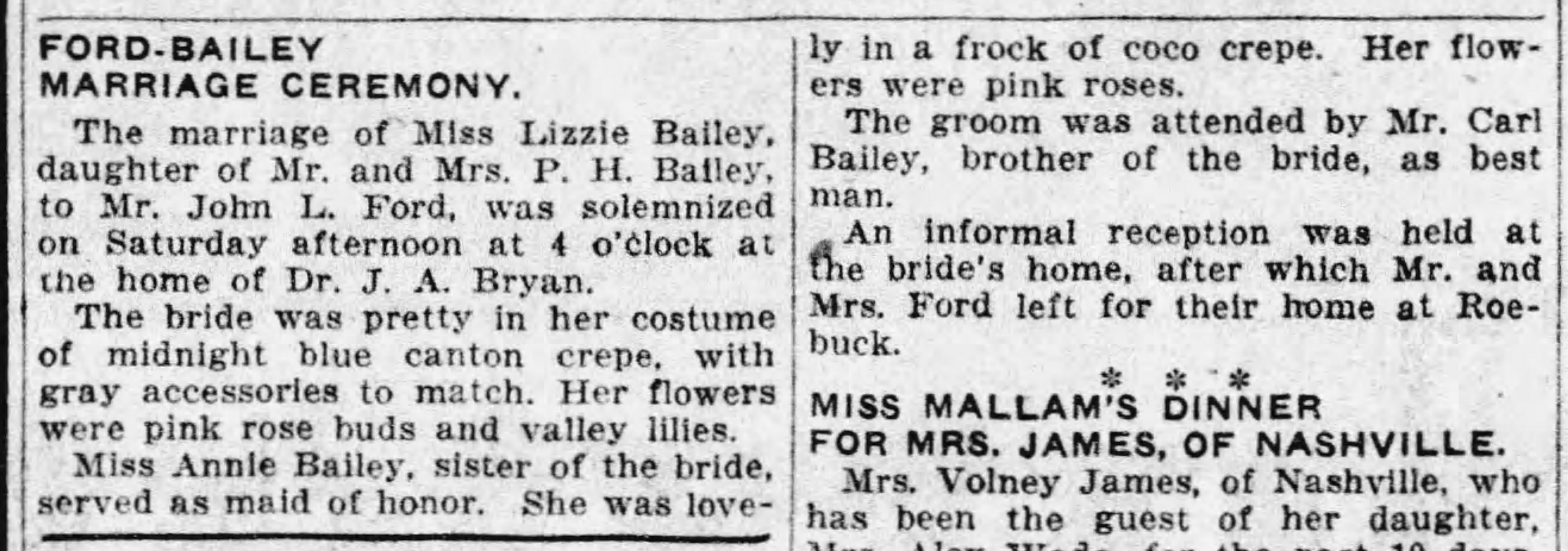 Ford-Bailey Marriage Ceremony